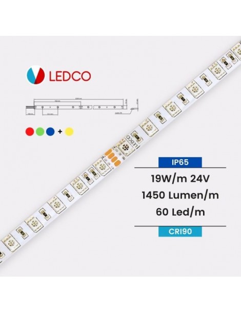 STRIP LED 5MT. IP65 RGB 19W/MT. 24V.